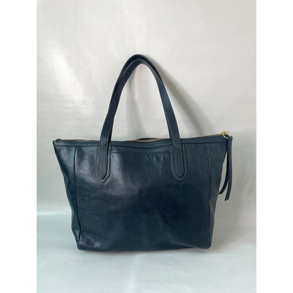 Fossil Tote Zip Sydney Large Double Handles Bag Navy Blue Leather